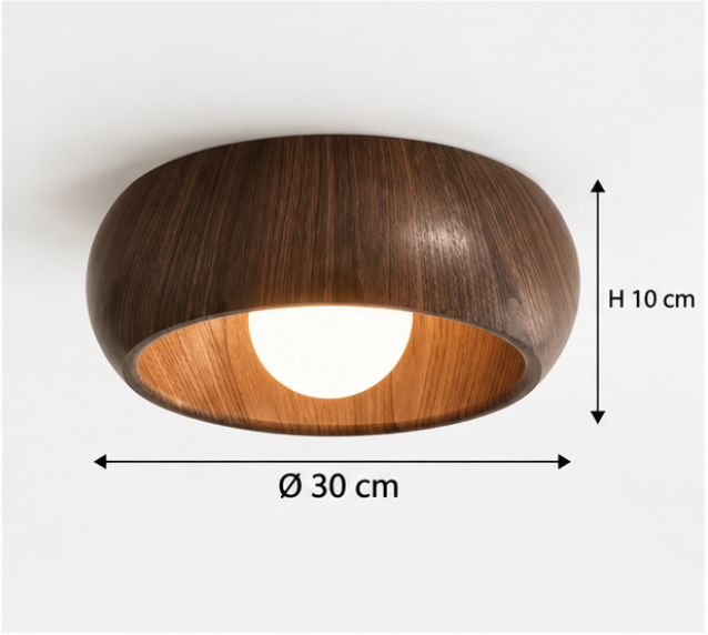 Plafonnier LED arrondi effet bois – Ø30 cm