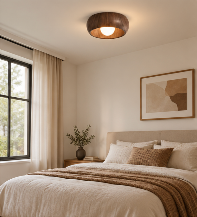 Plafonnier LED arrondi effet bois – Ø30 cm