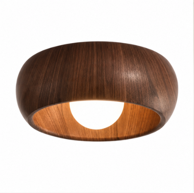 Plafonnier LED arrondi effet bois – Ø30 cm