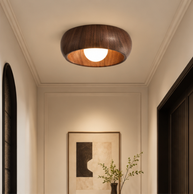 Plafonnier LED arrondi effet bois – Ø30 cm