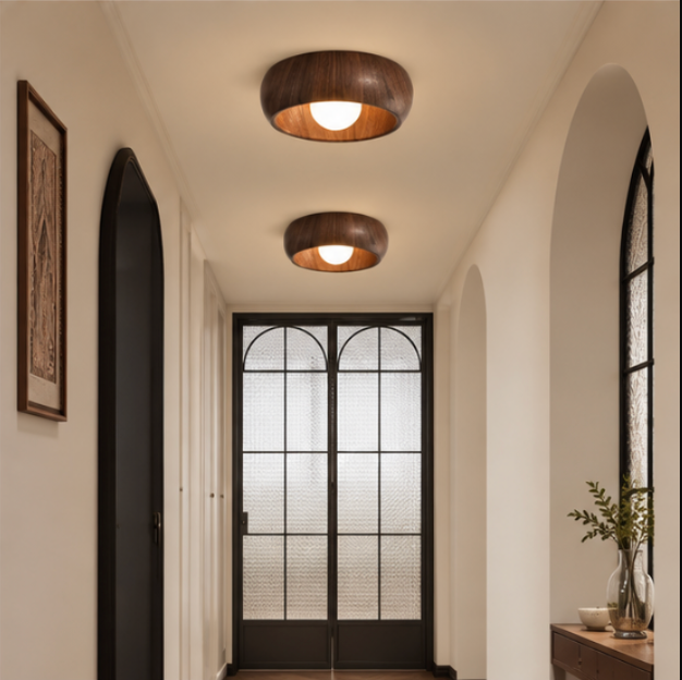 Plafonnier LED arrondi effet bois – Ø30 cm