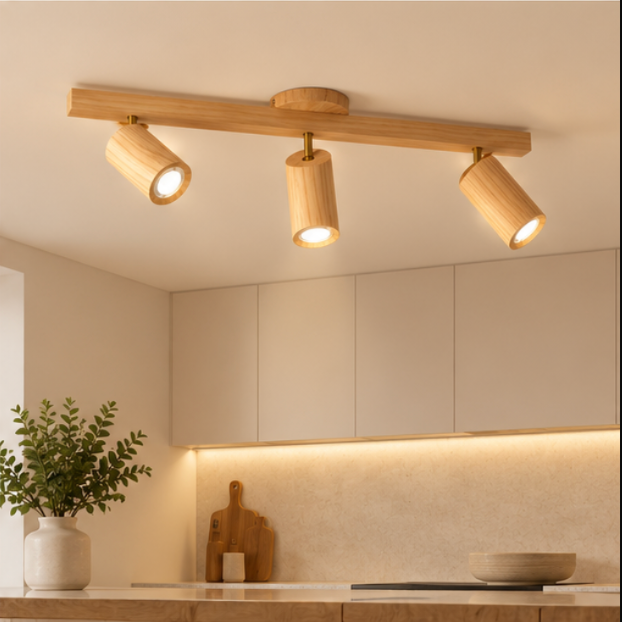 Plafonnier en bois à spots – 1 à 4 lumières