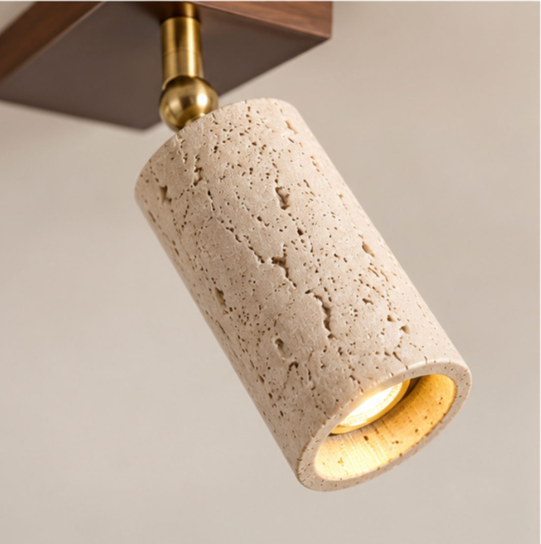 Plafonnier à 3 ou 4 spots en bois et travertin
