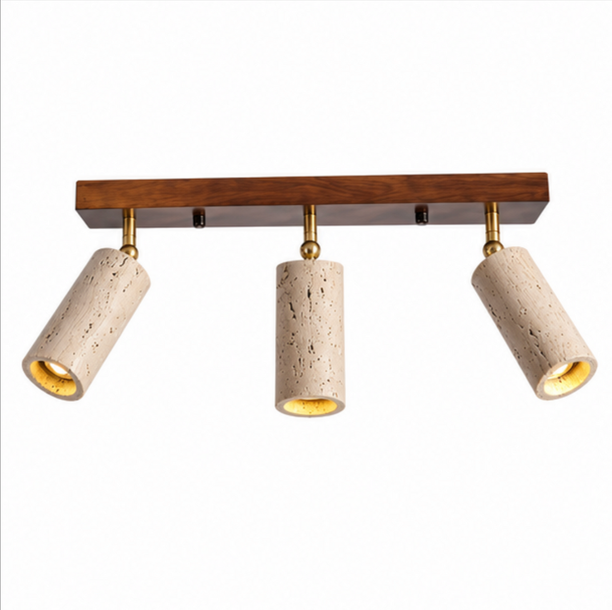 Plafonnier à 3 ou 4 spots en bois et travertin