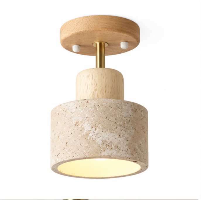 Plafonnier en bois et travertin au format compact