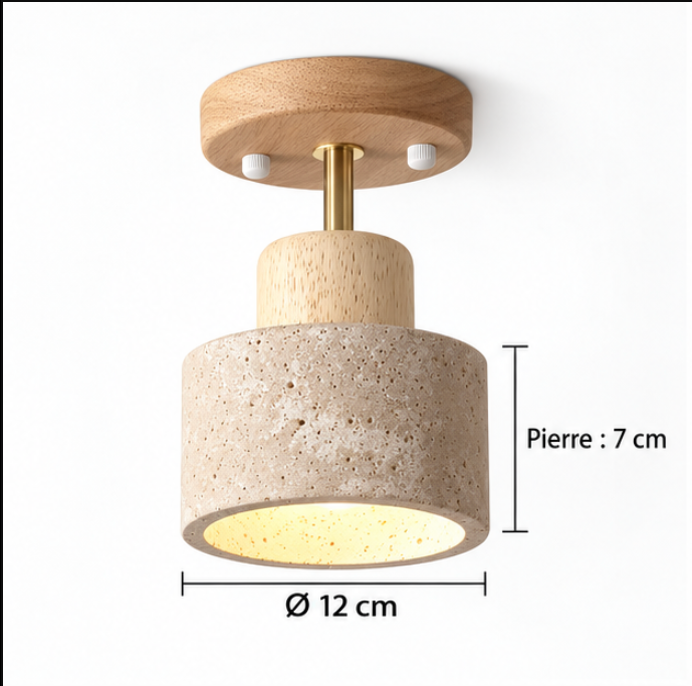 Plafonnier en bois et travertin au format compact