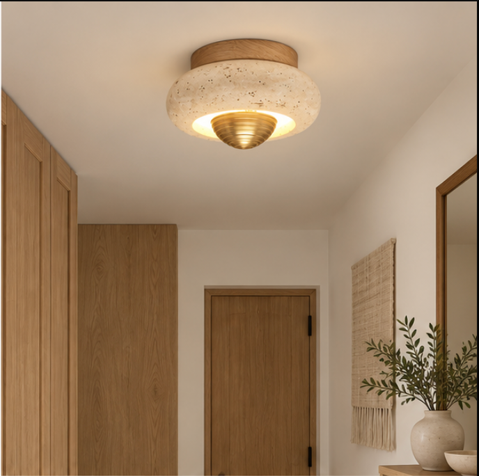 Plafonnier en travertin au design arrondi – Ø15 cm