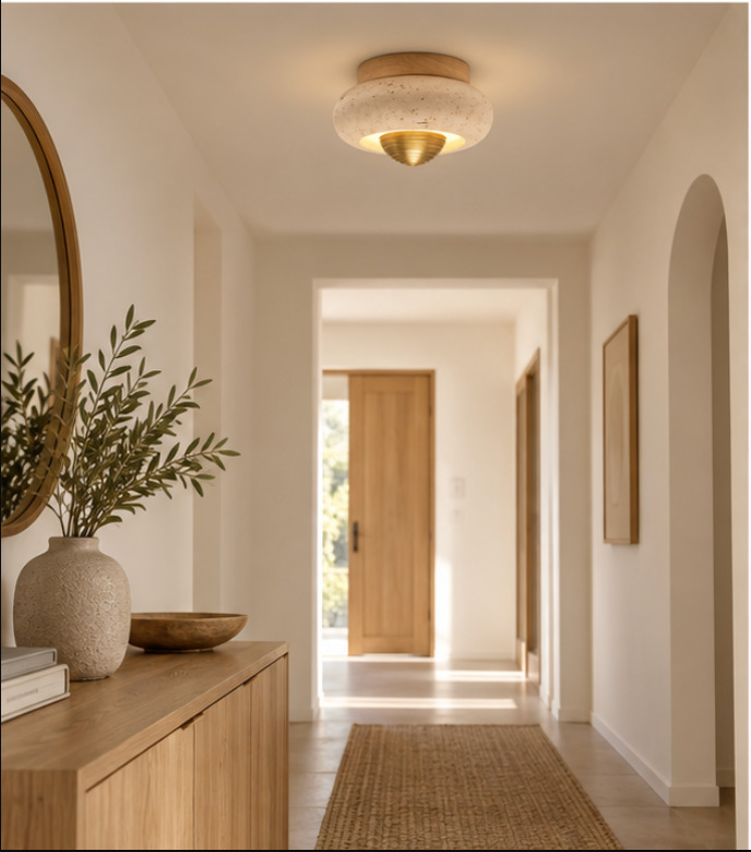Plafonnier en travertin au design arrondi – Ø15 cm