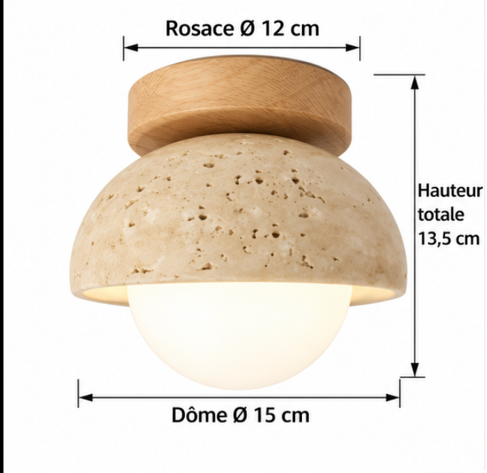 Plafonnier en travertin avec globe lumineux – Ø15 cm