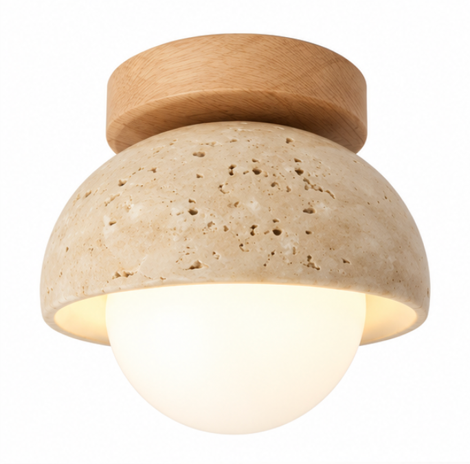 Plafonnier en travertin avec globe lumineux – Ø15 cm