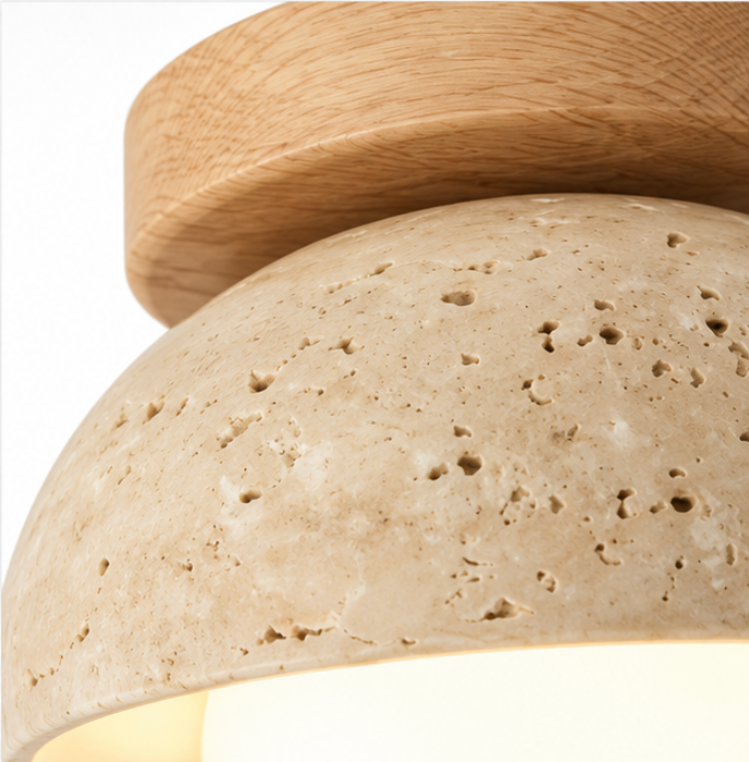 Plafonnier en travertin avec globe lumineux – Ø15 cm