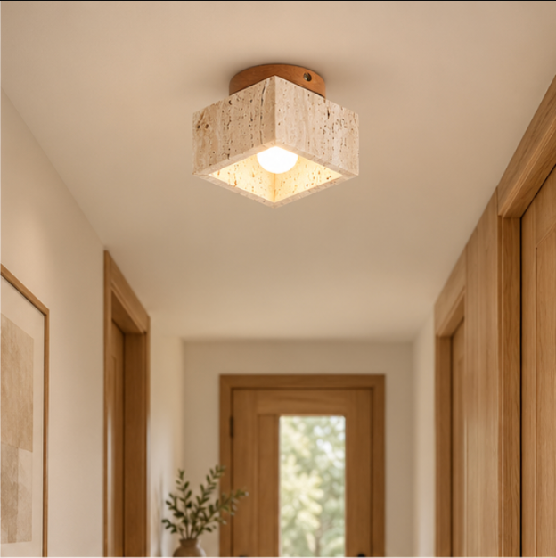 Plafonnier carré en bois et travertin au style nordique