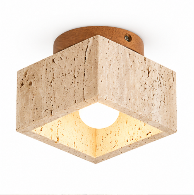 Plafonnier carré en bois et travertin au style nordique