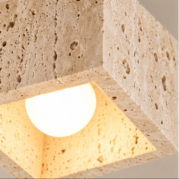 Plafonnier carré en bois et travertin au style nordique