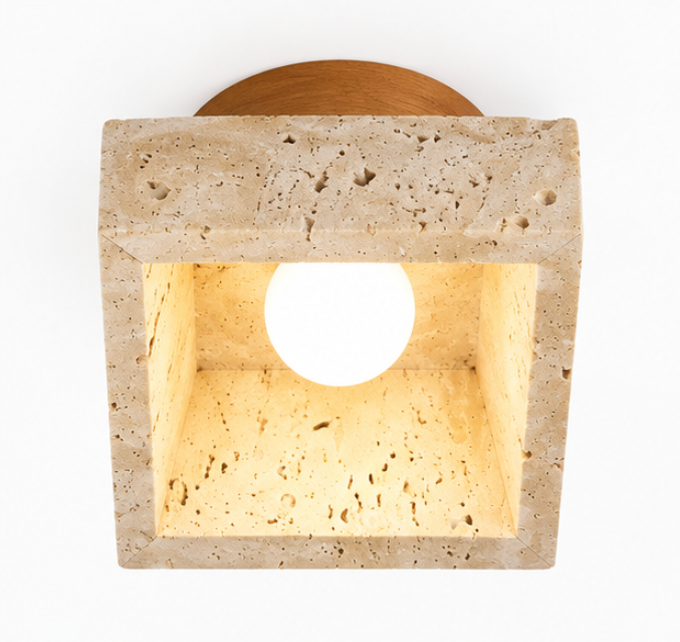 Plafonnier carré en bois et travertin au style nordique