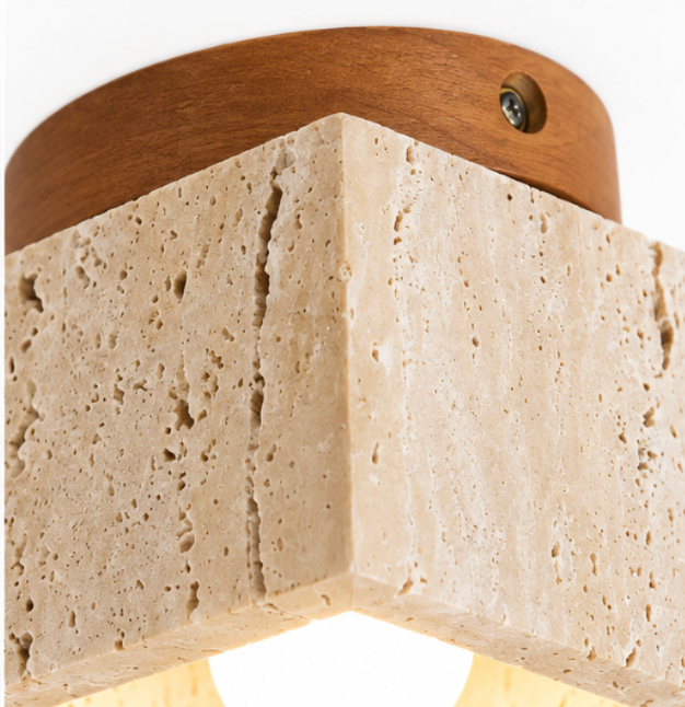 Plafonnier carré en bois et travertin au style nordique