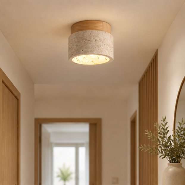 Plafonnier en bois et travertin au design nordique
