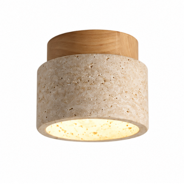 Plafonnier en bois et travertin au design nordique