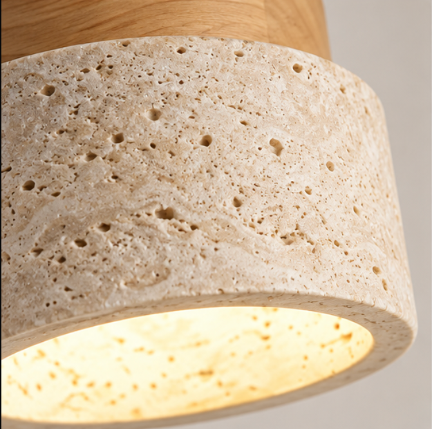 Plafonnier en bois et travertin au design nordique
