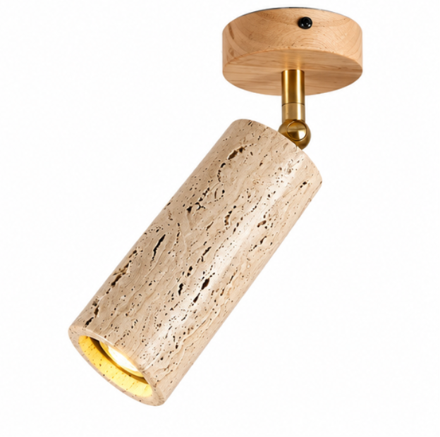 Spot plafonnier orientable en bois et travertin