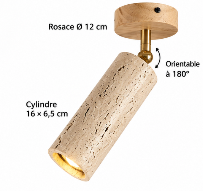 Spot plafonnier orientable en bois et travertin
