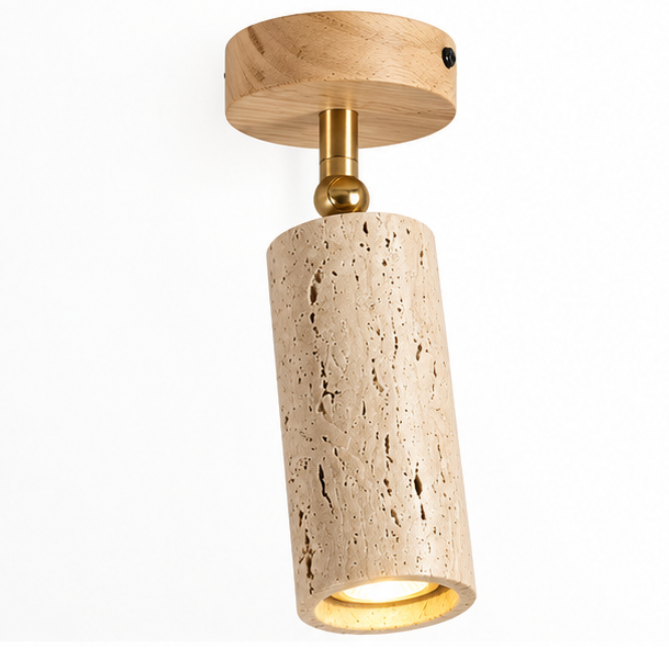 Spot plafonnier orientable en bois et travertin