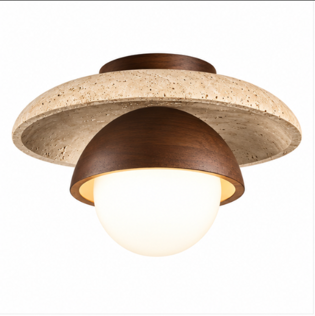 Plafonnier Wabi-sabi en bois et céramique – Ø25 cm