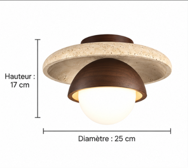 Plafonnier Wabi-sabi en bois et céramique – Ø25 cm