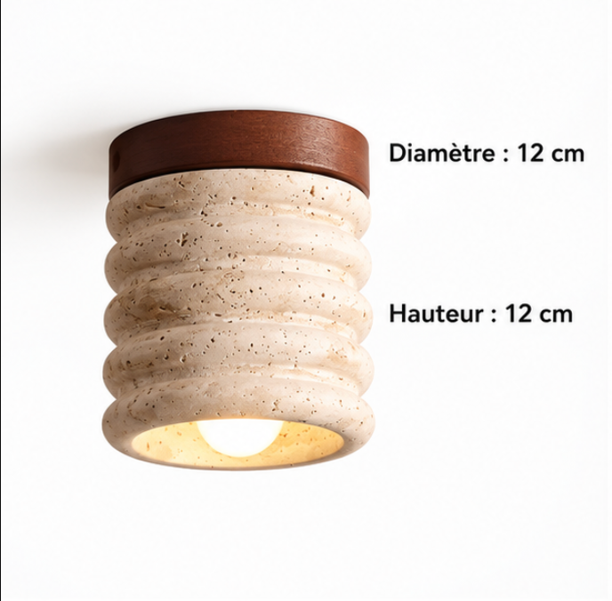 Plafonnier en bois et travertin à relief sculpté