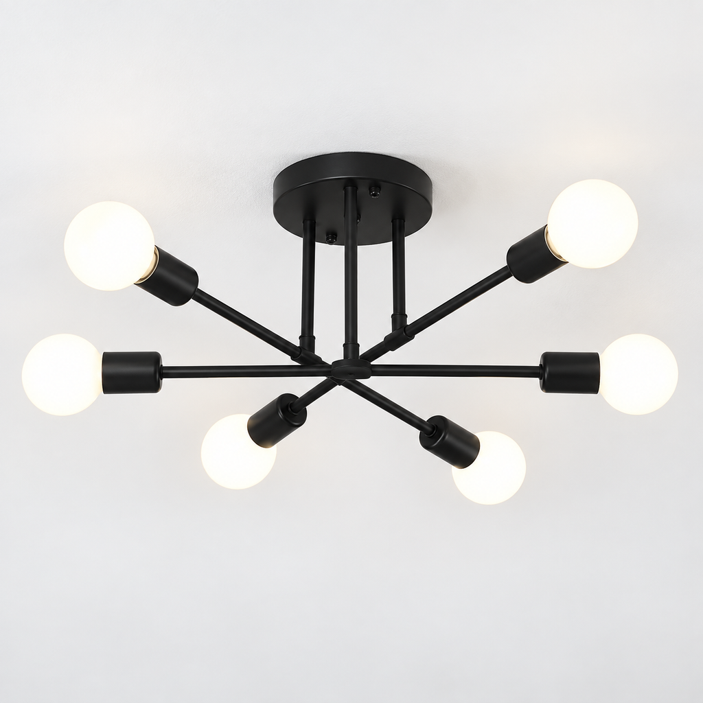 Plafonnier design à 6 lumières avec bras croisés