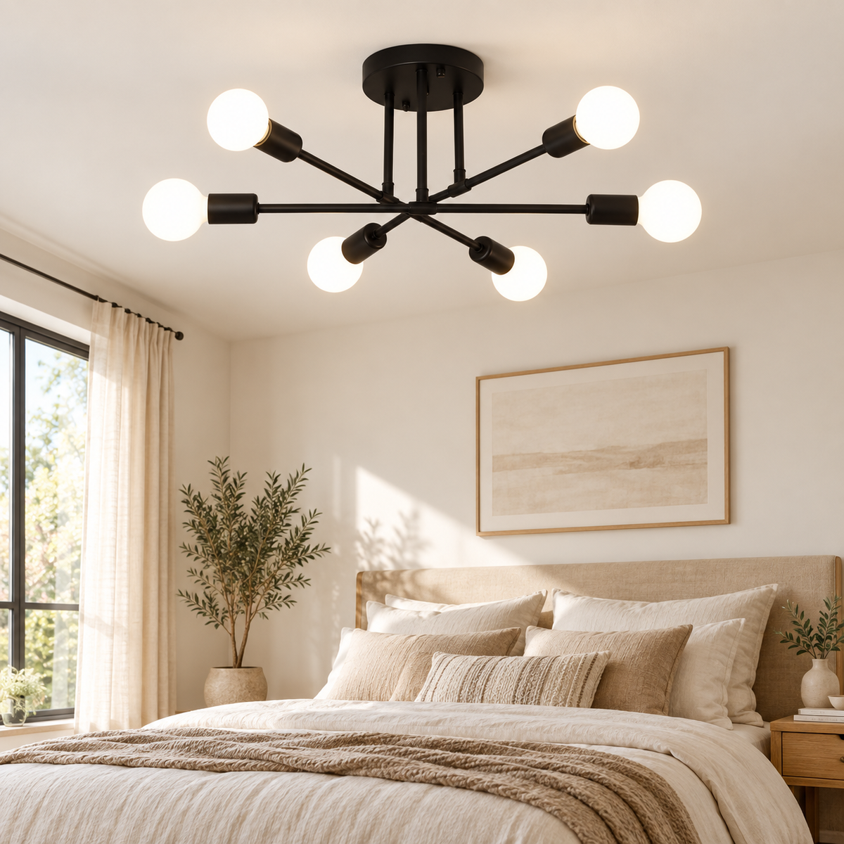 Plafonnier design à 6 lumières avec bras croisés