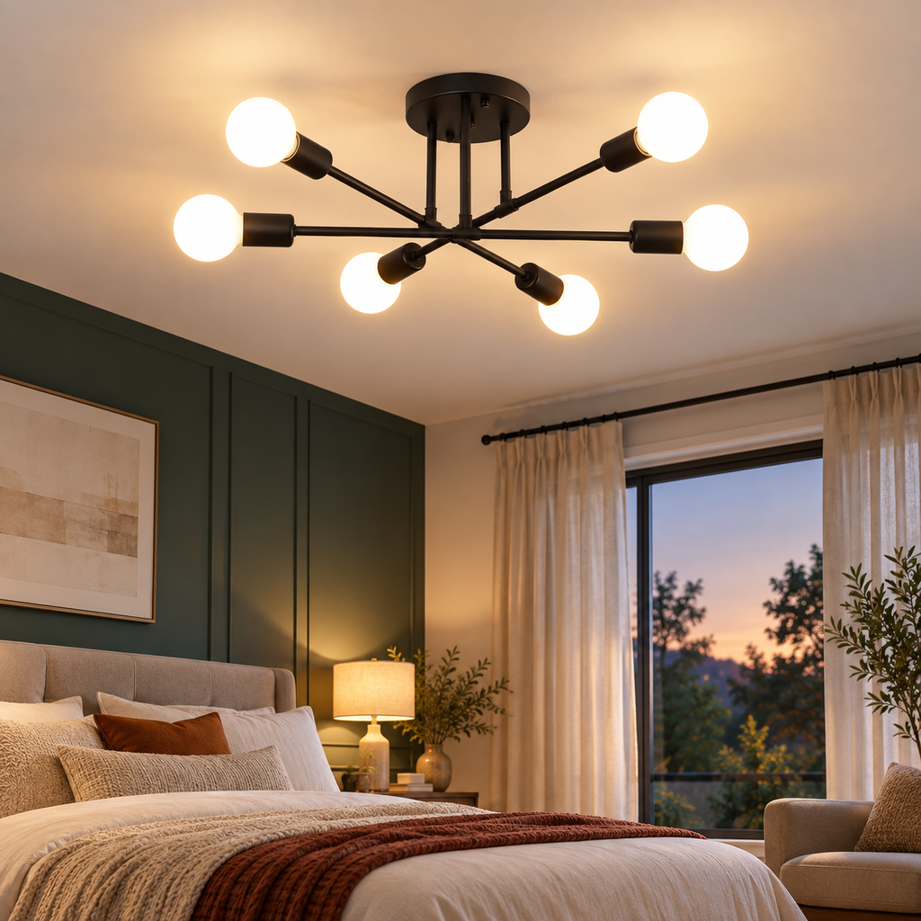 Plafonnier design à 6 lumières avec bras croisés