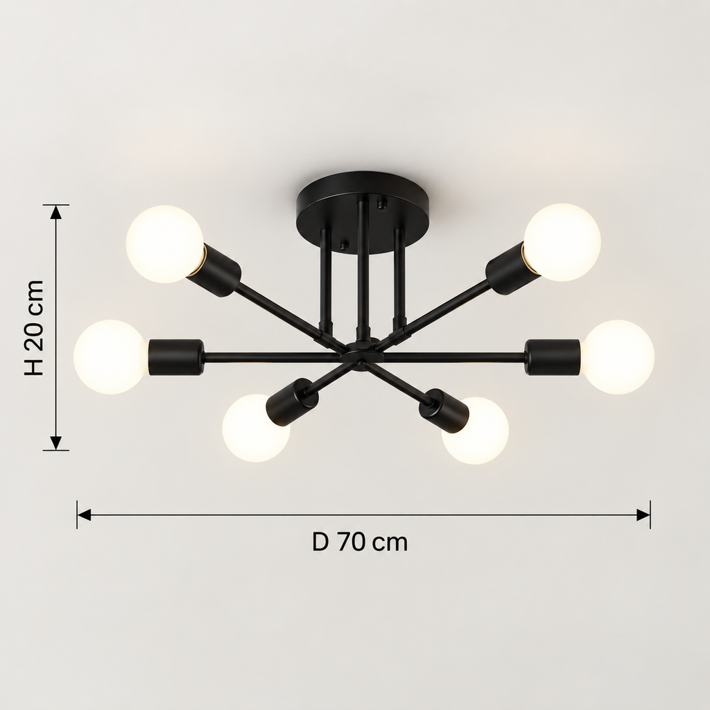 Plafonnier design à 6 lumières avec bras croisés