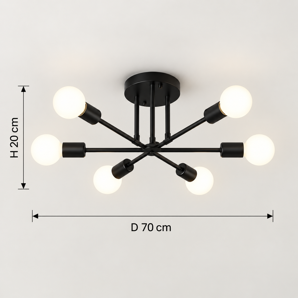 Plafonnier design à 6 lumières avec bras croisés