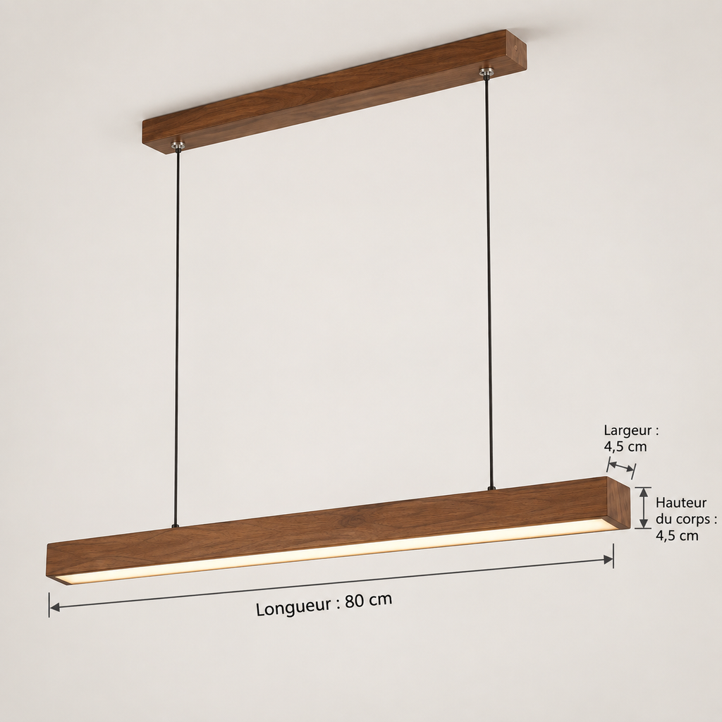 Suspension LED linéaire en bois – 80, 100 ou 120 cm