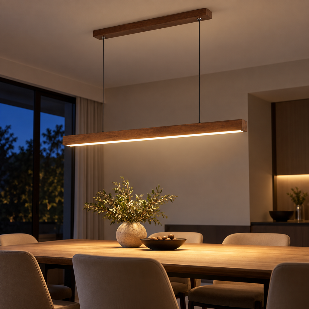 Suspension LED linéaire en bois – 80, 100 ou 120 cm