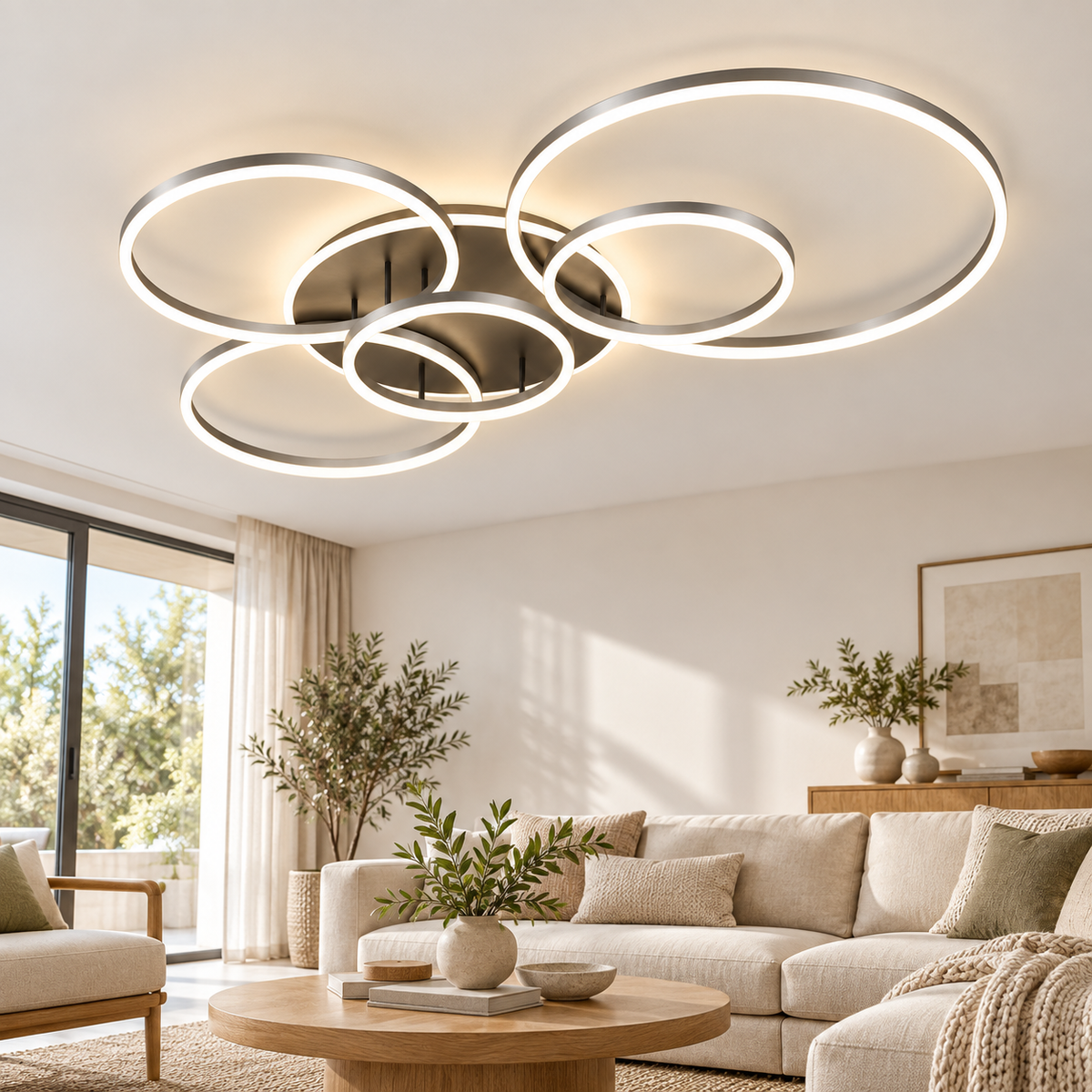 Plafonnier LED design à 5 anneaux