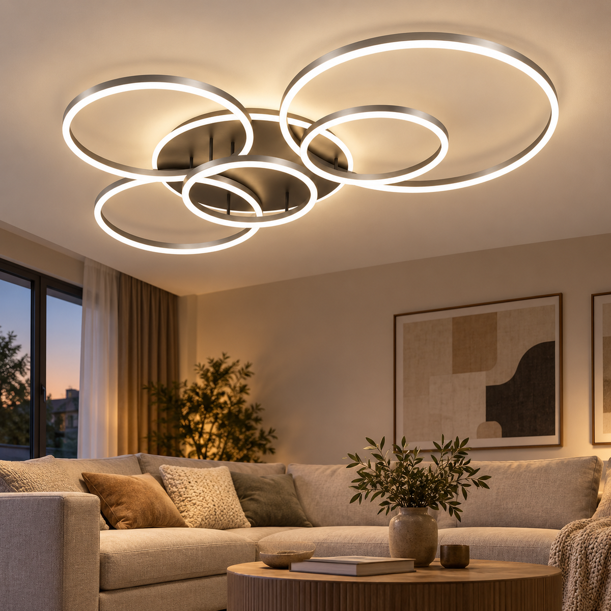 Plafonnier LED design à 5 anneaux