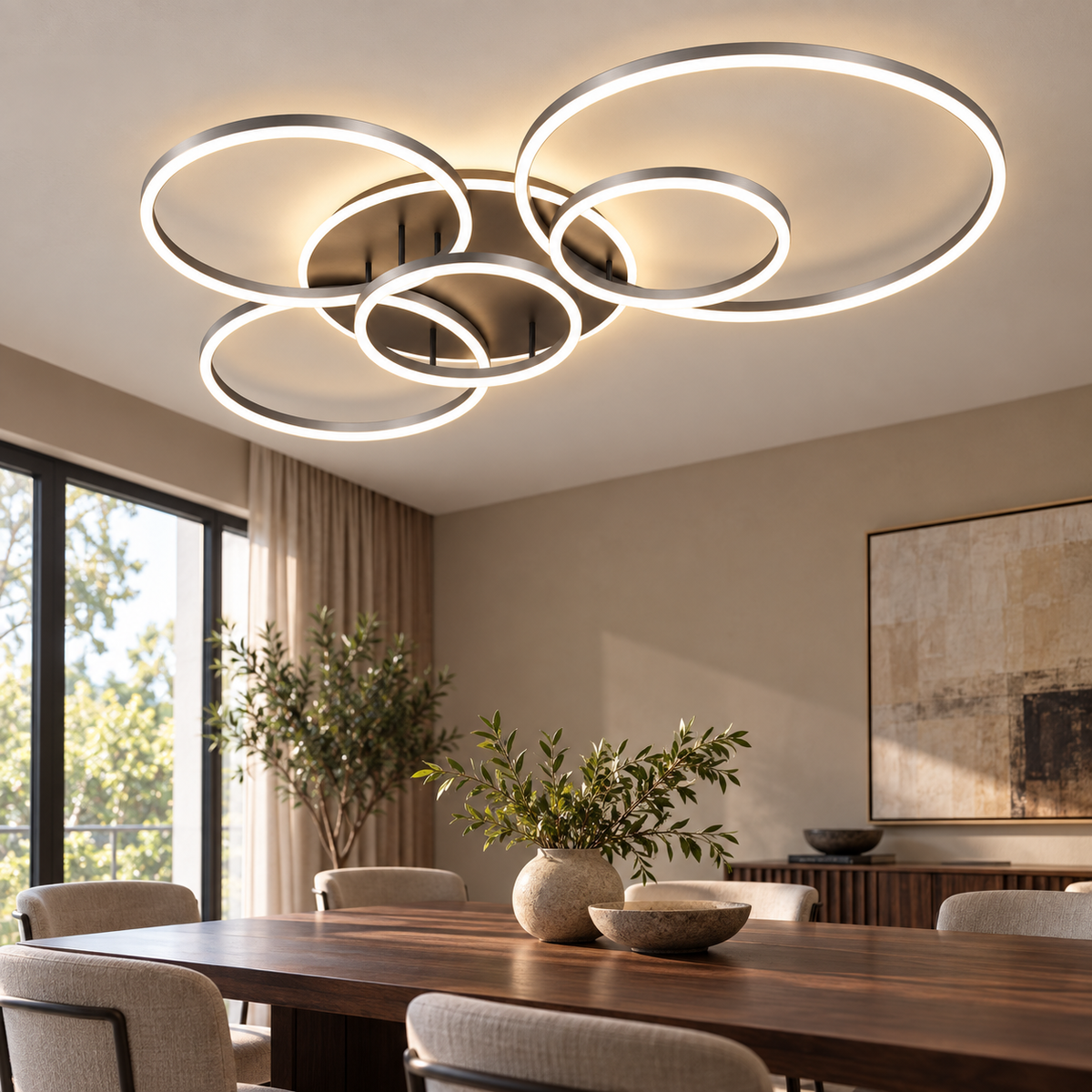 Plafonnier LED design à 5 anneaux