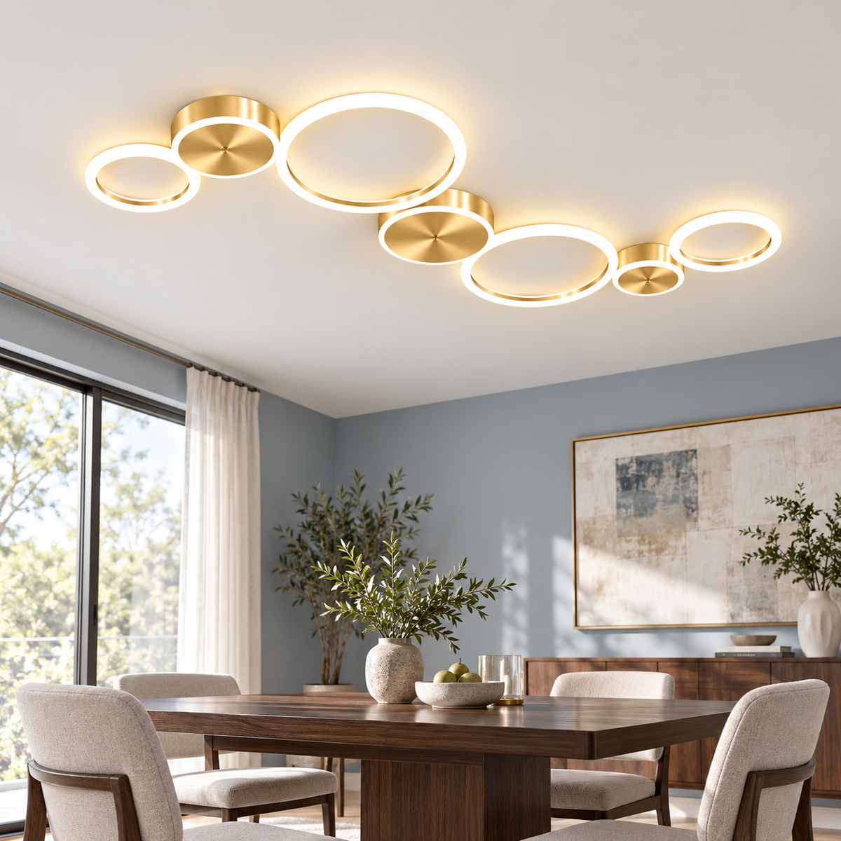 Plafonnier LED à anneaux au design contemporain