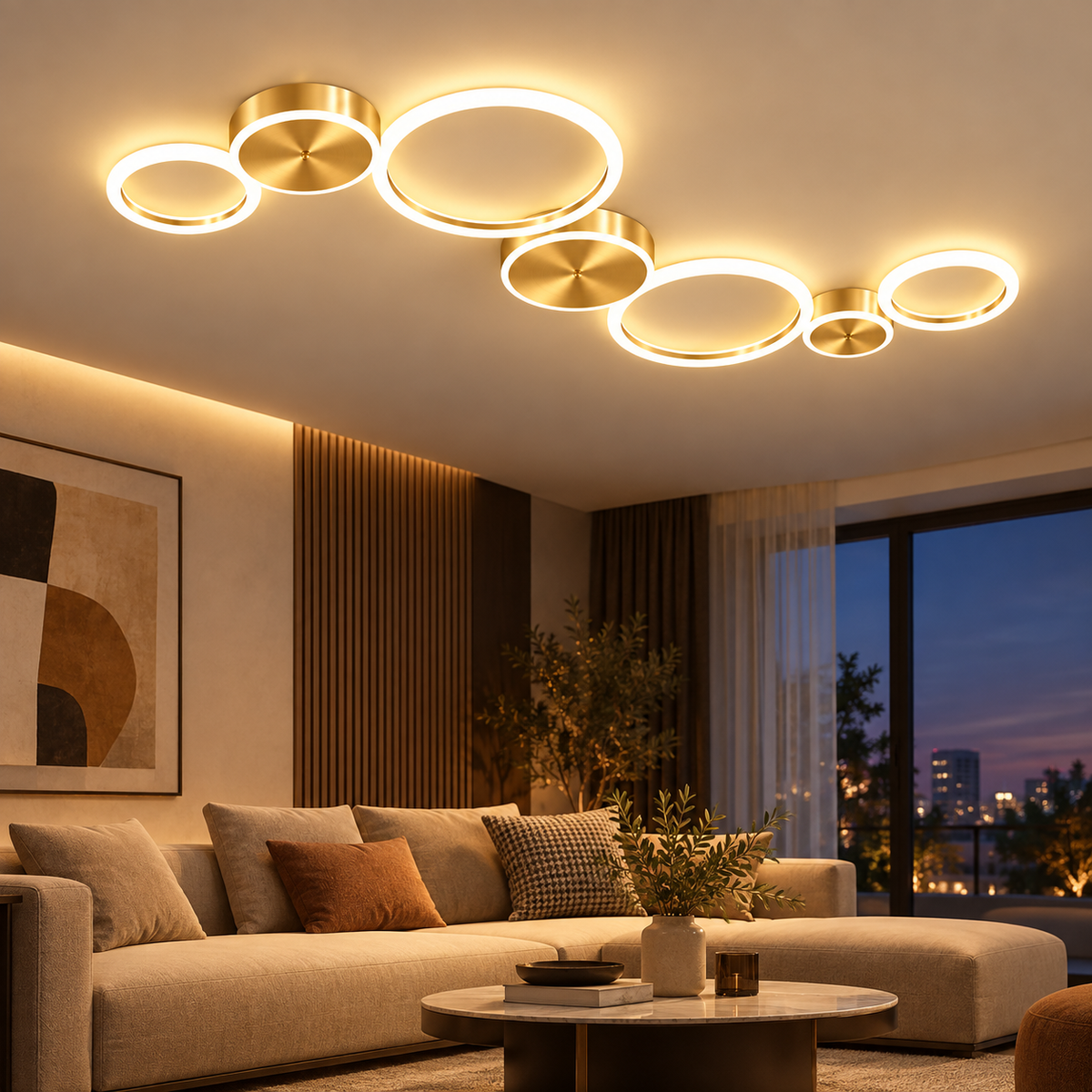 Plafonnier LED à anneaux au design contemporain