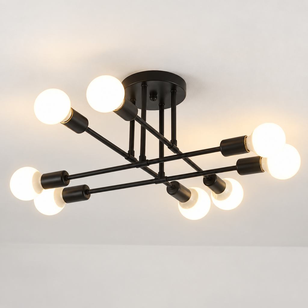 Plafonnier design à 6 lumières avec bras croisés