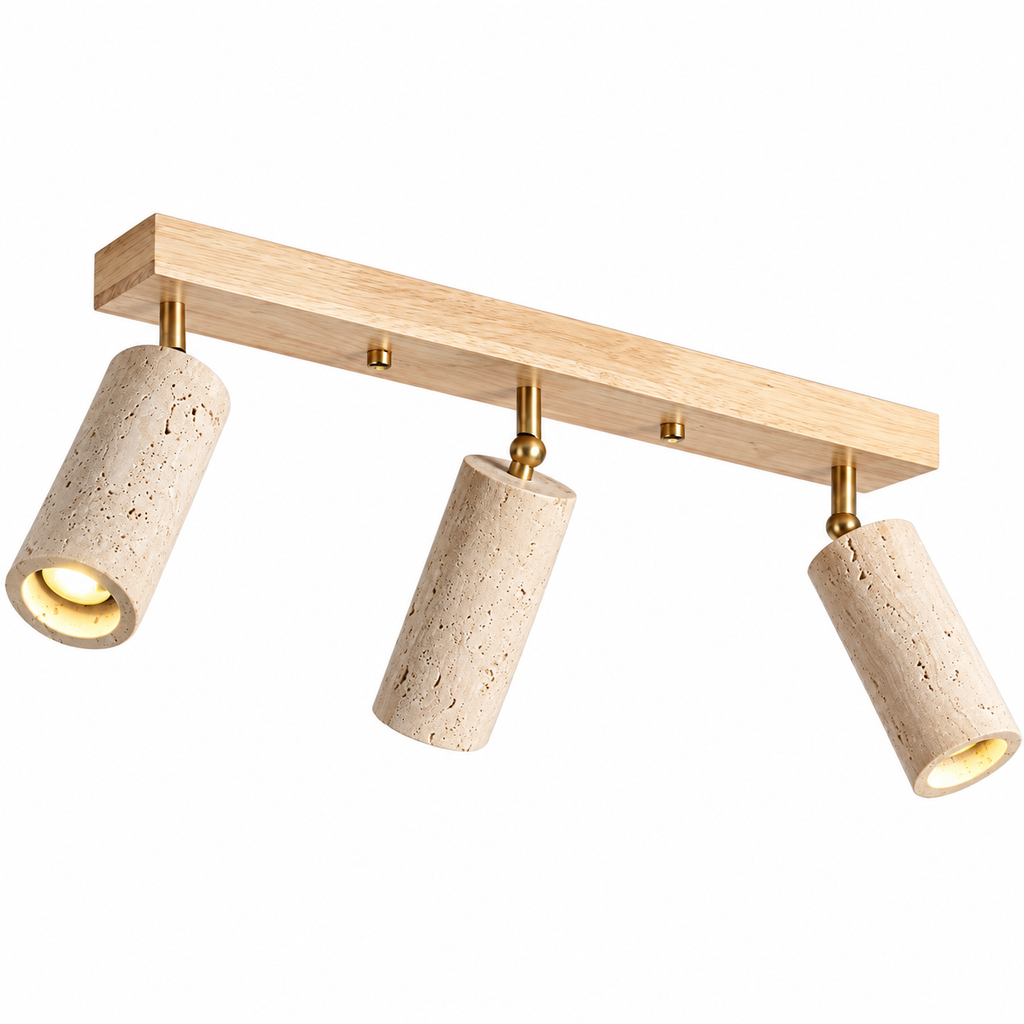 Plafonnier à 3 ou 4 spots en bois et travertin