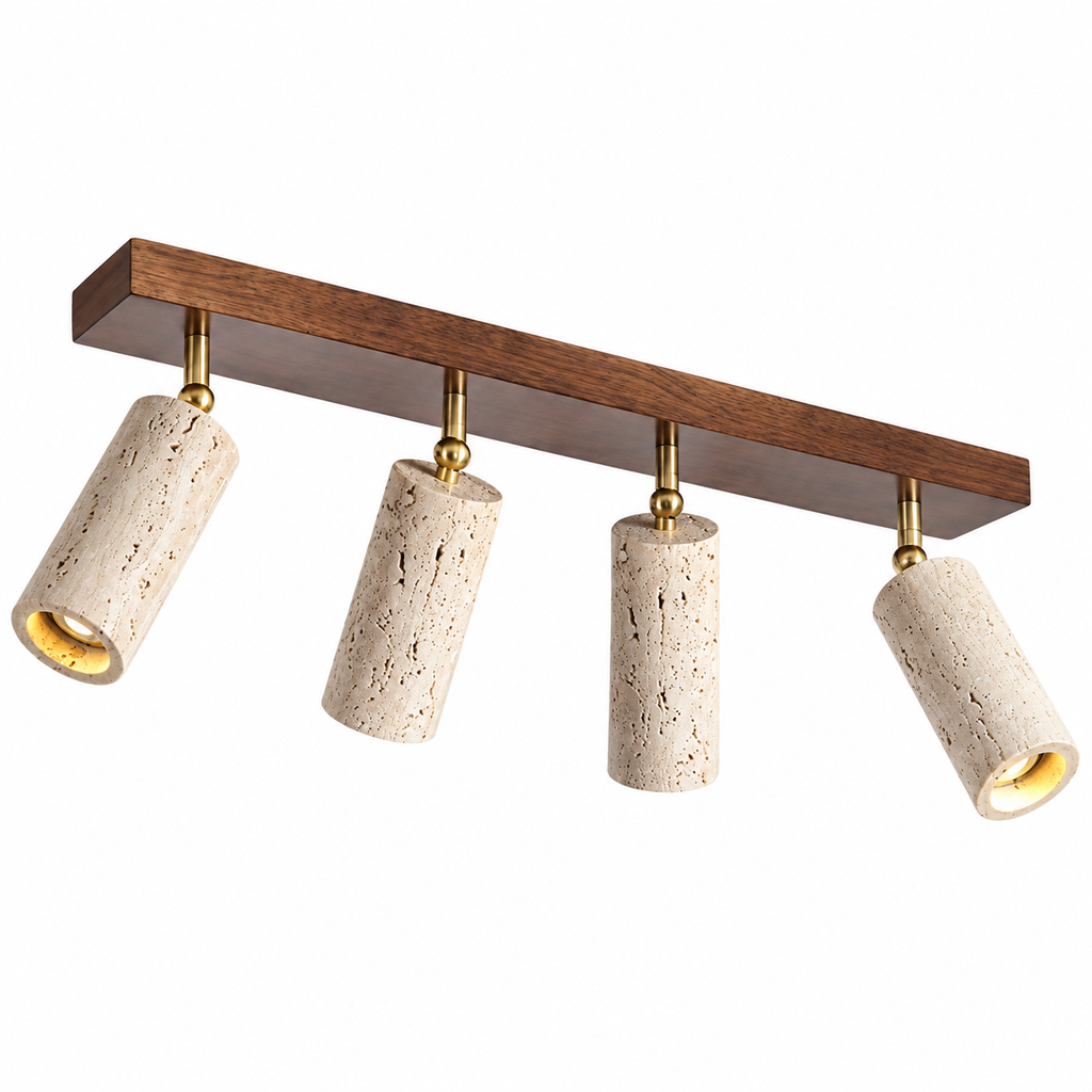 Plafonnier à 3 ou 4 spots en bois et travertin