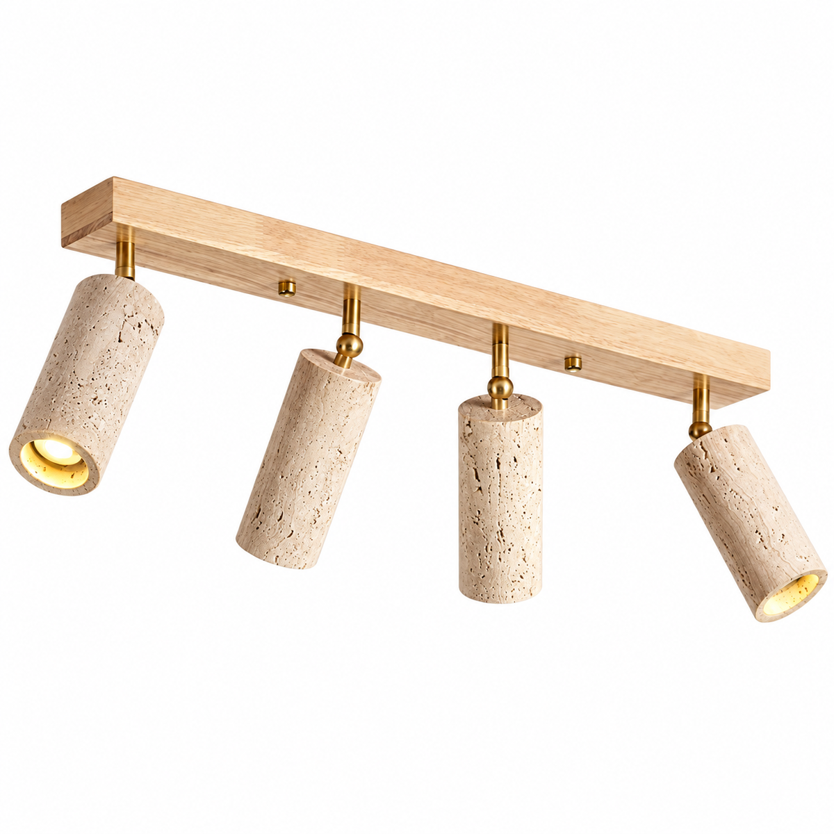 Plafonnier à 3 ou 4 spots en bois et travertin