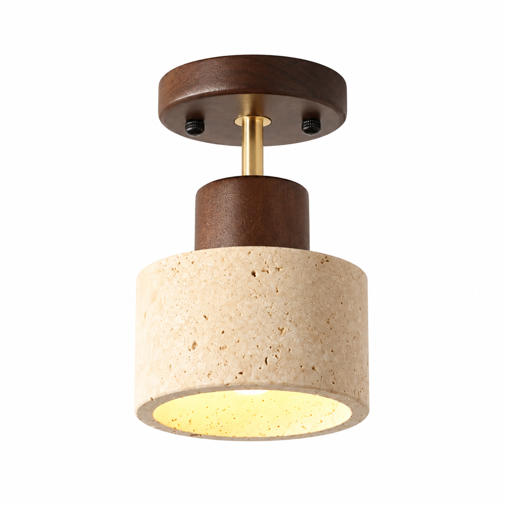 Plafonnier en bois et travertin au format compact