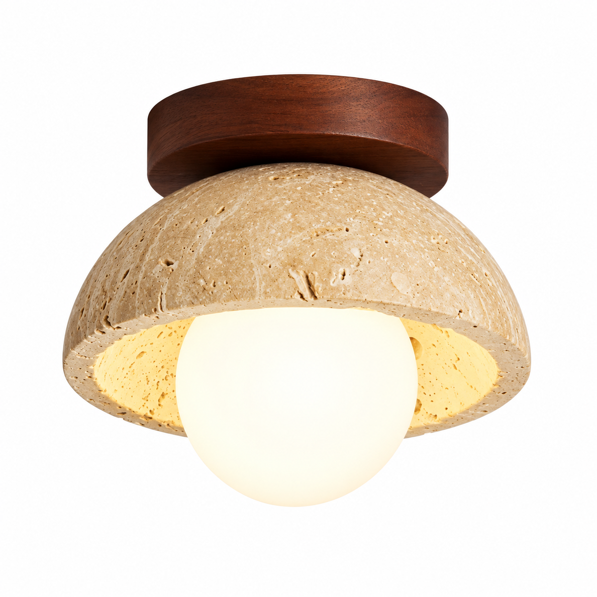 Plafonnier en travertin avec globe lumineux – Ø15 cm