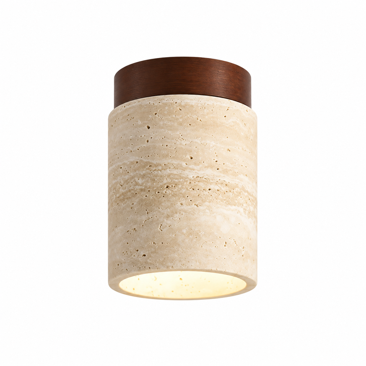 Plafonnier cylindrique en bois et travertin