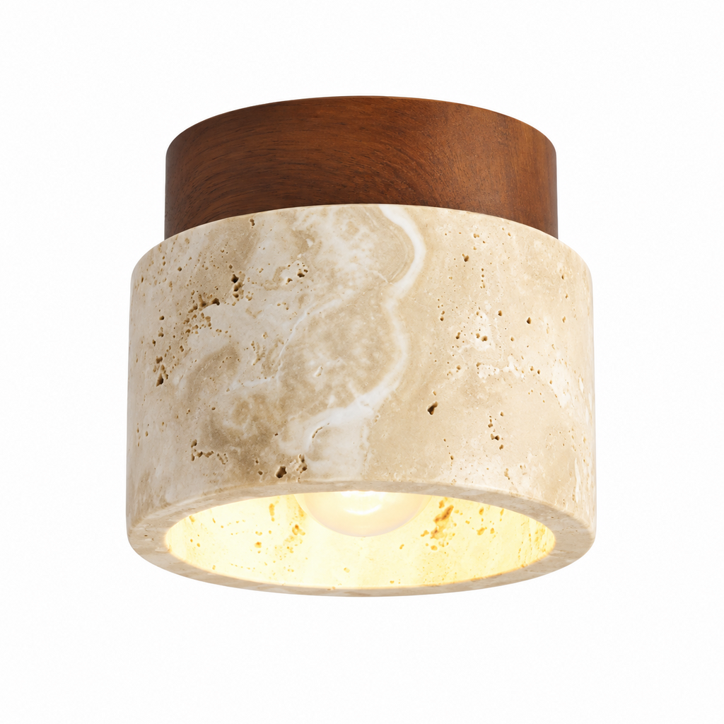 Plafonnier en bois et travertin au design nordique