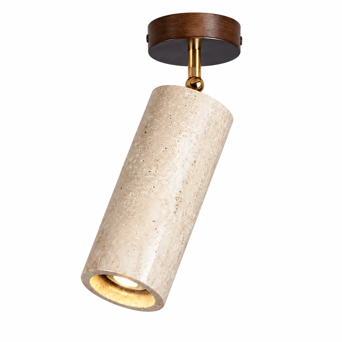 Spot plafonnier orientable en bois et travertin
